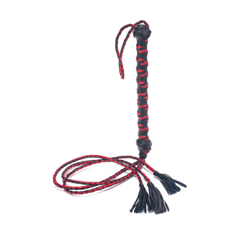Devil Stick Fouet Triple Lanières 50cm Noir-Rouge